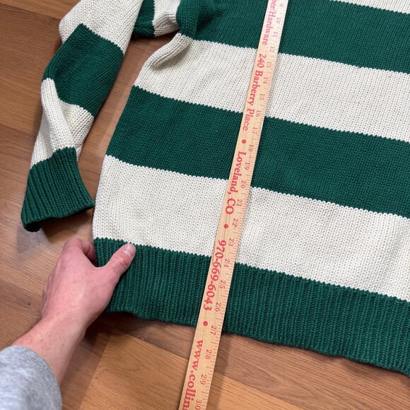 Vintage 90's Boston Traders Green White Chunky Knit Crewneck Sweater Sz Large - Picture 3 of 8
